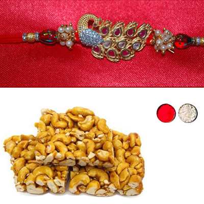 "RAKHI -AD 4150A- code020 (Single Rakhi), 250gms of Kaju Pakam Sweet - Click here to View more details about this Product